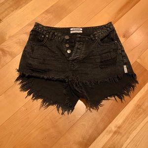 Black denim shorts